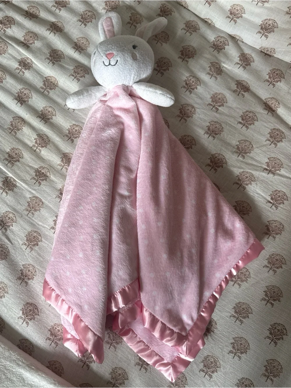 Cloud Island Security Blanket Lovey White Plush Bunny Rabbit Pink Polka Dot Soft